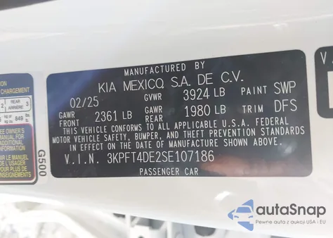 2025 Kia K4 Lxs из США, поврежденный, VIN 3KPFT4DE2SE107186